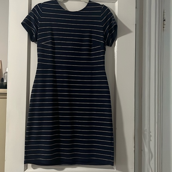 Navy Blue and White pin striped dress. Never worn - Picture 1 of 4